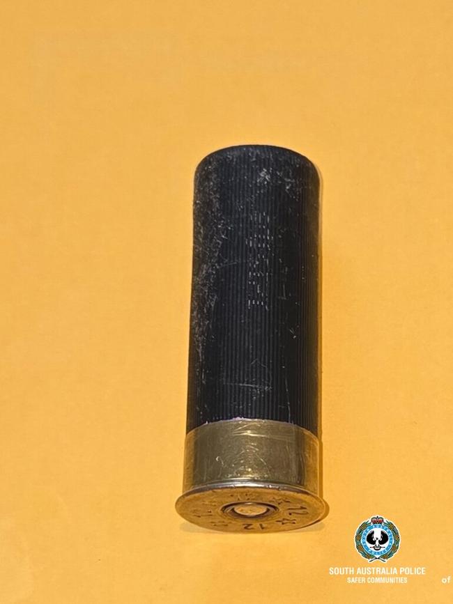 A shotgun shell allegedly found by SA Police at an Ascot Park home on Sunday. Picture: Supplied.