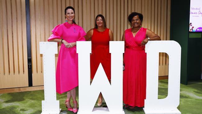 Amy Eden, Jo Piggott and Kesa Strieby at the Cairns Regional Council's International Women's Day 2024 awards, held at the Cairns Convention Centre. Picture: Brendan Radke