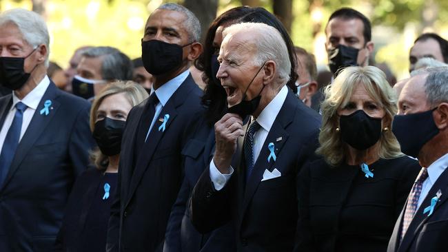 President Joe Biden (C) yells out at the 9/11 memorial. Picture: Getty Images