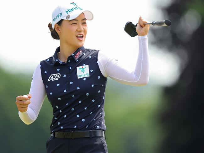 GRAND RAPIDS, MICHIGAN - JUNE 13: Minjee Lee of Australia reacts after a putt on the first green during the first round of the Meijer LPGA Classic for Simply Give at Blythefield Country Club on June 13, 2024 in Grand Rapids, Michigan. (Photo by Michael Reaves/Getty Images)