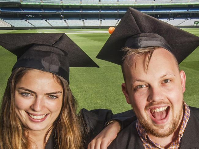 Molly Lambourne  and Lewis Wiseman .  A British University is now offering a Sports Management and Marketing Degree, running the course out of the MCG! Picture:Rob Leeson.