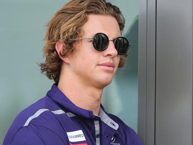 PERTH, AUSTRALIA - MARCH 04: Nathan Fyfe of the Dockers looks on during the 2019 JLT Community Series AFL match between the Fremantle Dockers and the Collingwood Magpies at HBF Arena on March 04, 2019 in Perth, Australia. (Photo by Paul Kane/Getty Images)