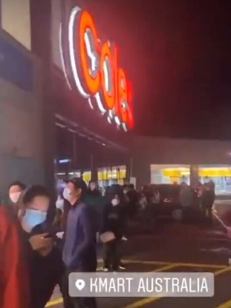 Eager shoppers queue outside Kmart at 11.56pm to celebrate Melbourne's reopening. Picture: Twitter