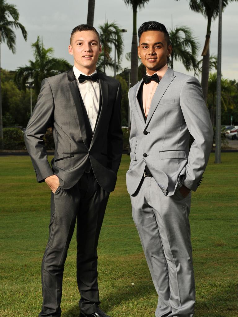 Kyle Faumtleroy and Jack Degoumois at the Palmerston Senior College 2012 formal at SkyCity Grand Ballroom.