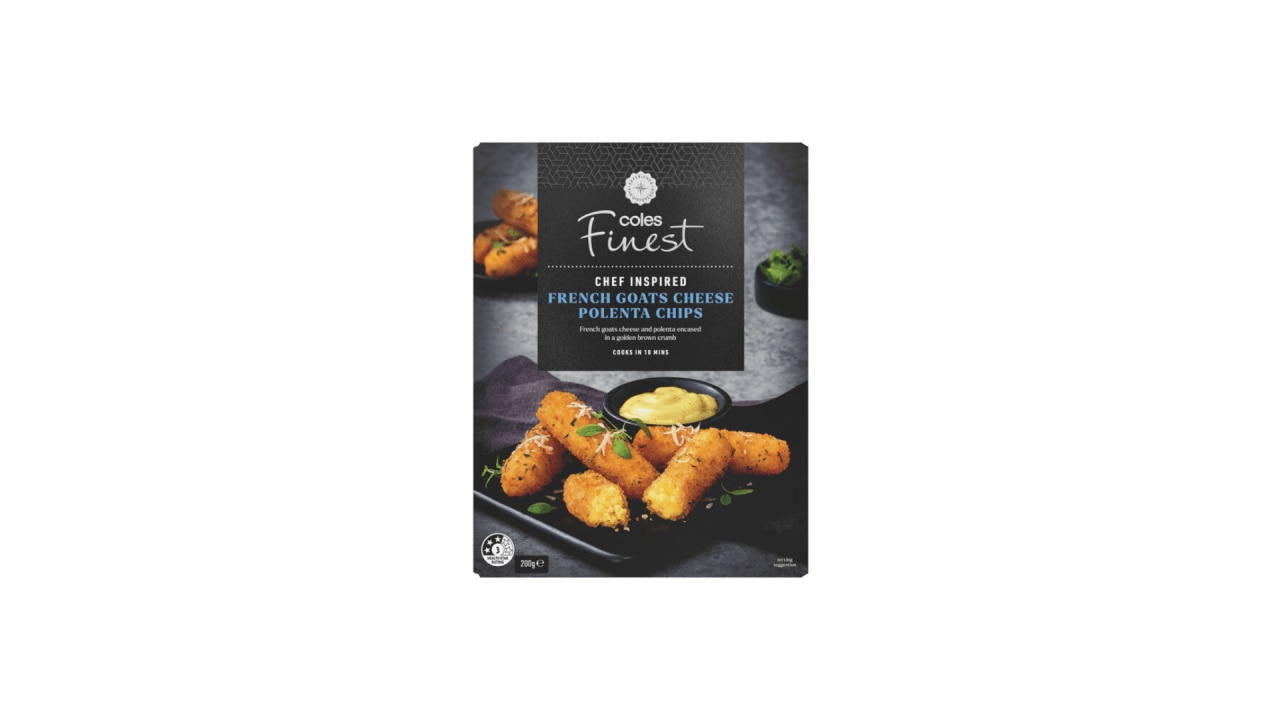 <h2><a href="https://www.coles.com.au/product/coles-finest-goats-cheese-polenta-chips-200g-6542651" target="_blank" rel="noopener">Coles Finest Goat&rsquo;s Cheese and Polenta Chips, $7 from coles.com.au</a></h2><p>There is a growing range of heat-at-home canapes available in supermarkets but most are extremely high in fat, and in the case of pastry-based products like quiches and pies may even contain some trans-fat, thanks to the margarine used in manufacturing. These goat's cheese chips are one of the few healthier exceptions.</p><p>With a base of 73 per cent polenta and goat&rsquo;s cheese, whilst the fat is a little high at 13 per cent, for just 100 calories per serve, these tasty chips are a good warm canape option.</p><p class="button-common"><a title="x" href="https://www.coles.com.au/product/coles-finest-goats-cheese-polenta-chips-200g-6542651" target="_blank" data-cta="x" data-editable="true">Shop here</a></p>