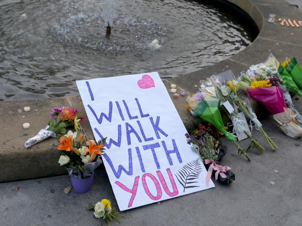 Tributes at Hobart's vigil for Christchurch at Franklin Square. Picture: PATRICK GEE