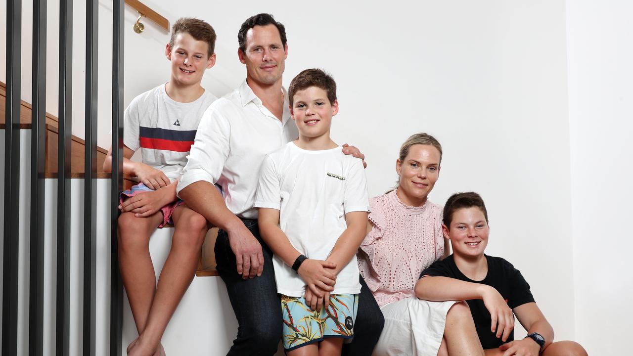 Al Baxter with his wife Jen and their children from left Ed, 13, Henry, 10, and Finn, 14 at their home in Randwick a few years ago.