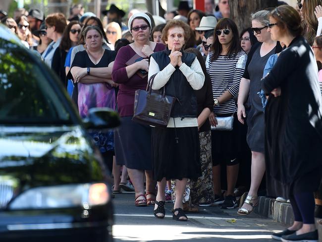 Mourners at a memorial service for Thalia Hakin outside her school Beth Rivkah Ladies College. Picture: Nicole Garmston