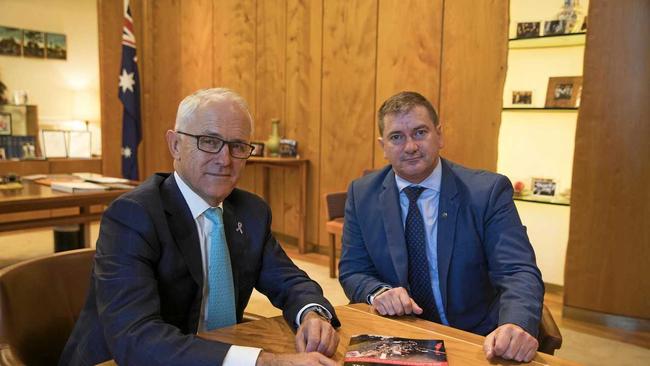 PM Malcolm Turnbull and Wide Bay MP Llew O'Brien discuss reasons why Section D of the Bruce Highway needs to be fast tracked. Picture: contributed