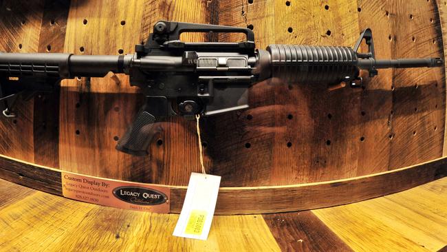 An AR-15 rifle at the Wall of Guns, during the 142nd annual National Rifle Association (NRA) Convention at the George R. Brown Convention Center in Houston, Texas. Picture: Karen Bleier