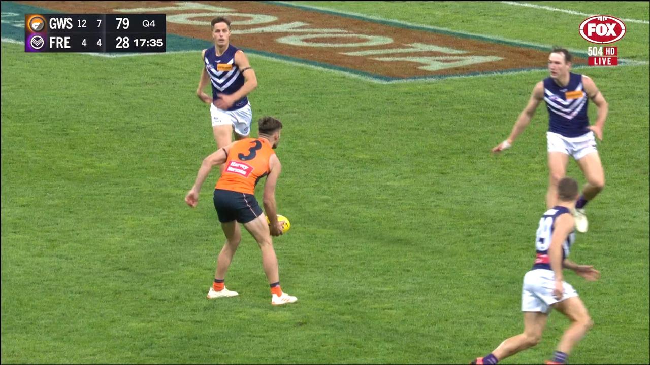 Stephen Coniglio had enough time pull up a deck chair. Photo: Fox Footy.