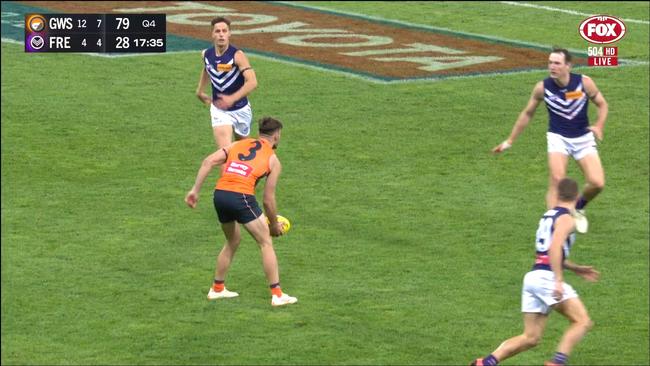 Stephen Coniglio had enough time pull up a deck chair. Photo: Fox Footy.