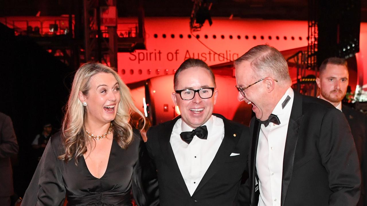 Jodie Haydon, Alan Joyce and Anthony Albanese.