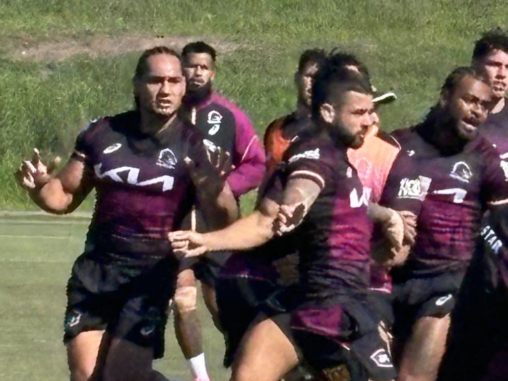 Martin Taupau training with the Broncos top-17 squad in the USA. Picture: Peter Badel