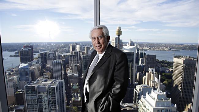 Harry Triguboff, pictured in his penthouse apartment in World Square, wants the Eastern Suburbs light rail line to be extended to Pagewood. Picture: Adam Yip