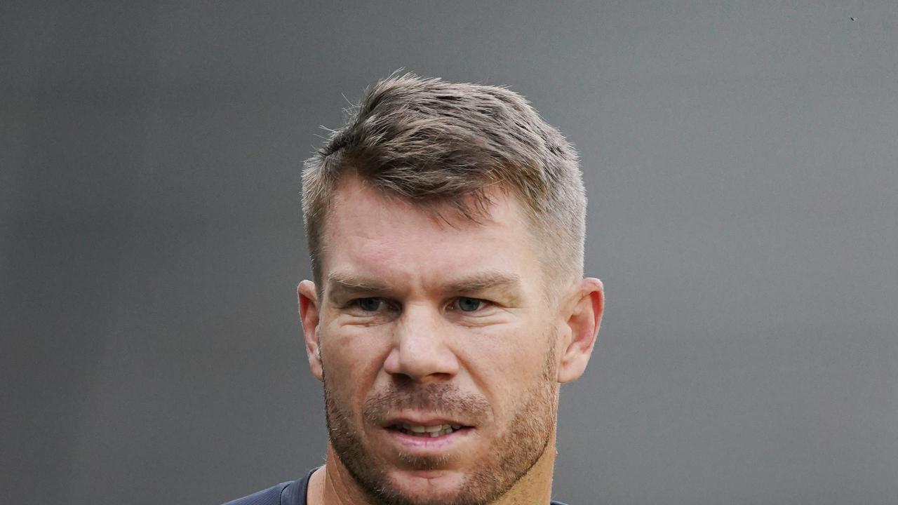 David Warner of Australia is seen with his taped up thumb during an Australia cricket team training session at the MCG in Melbourne, Wednesday, December 25, 2019. Australia will play New Zealand during the Domain Boxing Day Test at the MCG on Thursday. (AAP Image/Michael Dodge) NO ARCHIVING