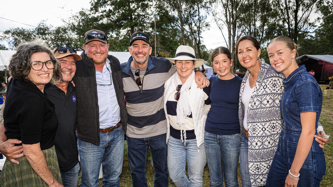 Getting together at the Hampton Festival are (from left) Sharon Porter, Antony Porter, Fred Voll, Mike Black, Margot Black, Isabelle Voll, Rowena Voll and Gabrielle Voll, Saturday, May 17, 2025. Picture: Kevin Farmer