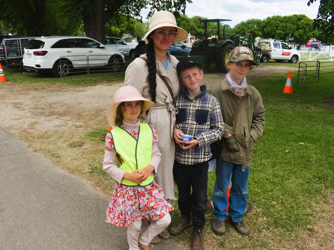 Attendees enjoying the 159th Sale Agricultural Show at the Sale Showgrounds on Friday, November 01, 2024: Kaylee, Chloe Parkinson, Wesley and Tyler. Picture: Jack Colantuono