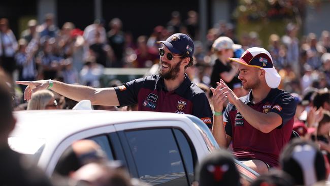 Darcy Wilmot and Darcy Fort at the start of the grand final parade. Picture: Robert Cianflone/Getty Images