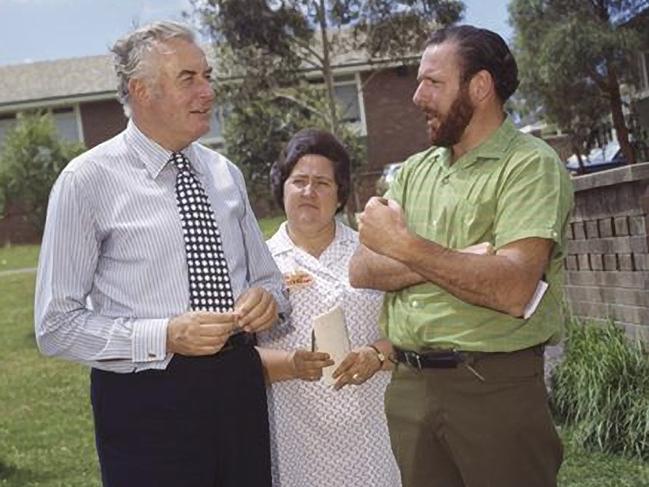 Prime minister Gough Whitlam talks with helpers at Polling booths in his Werriwa electorate, 1973. Picture: National Archives of Australia
