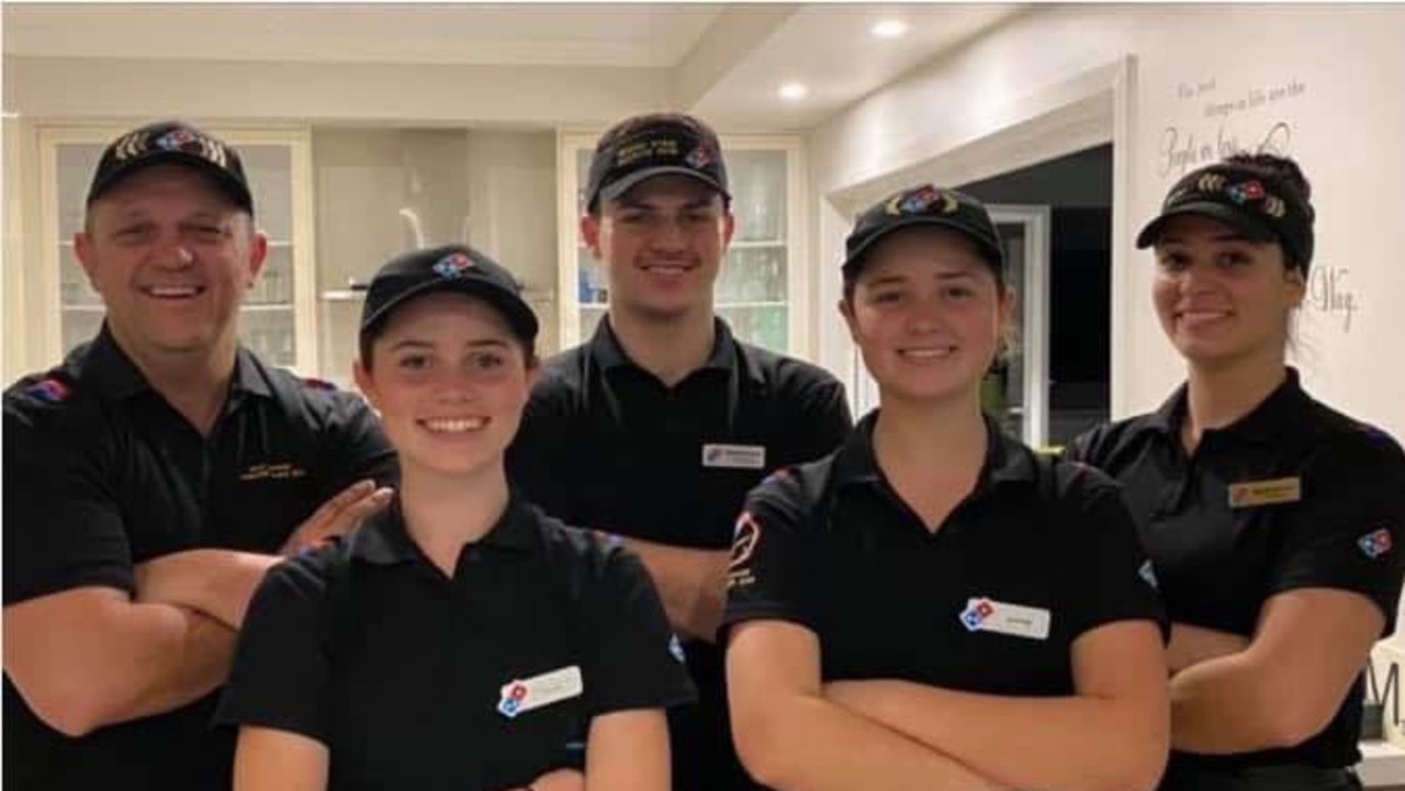 David Burness with his four children who all work for Dominos Maddie, 22, Brodie, 19, Sophie 16 and Lillie, 14.