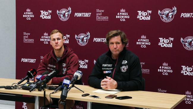 Manly Sea Eagles captain Daly Cherry-Evans and coach Des Hasler. Picture: NCA Newswire / Gaye Gerard