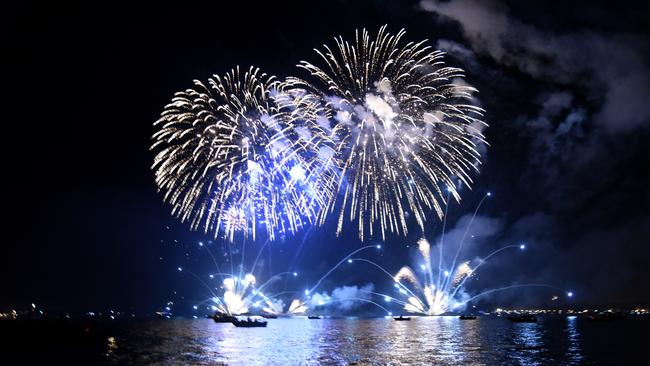 Fireworks over Darwin Harbour. (AAP Image/Lucy Hughes Jones) NO ARCHIVING