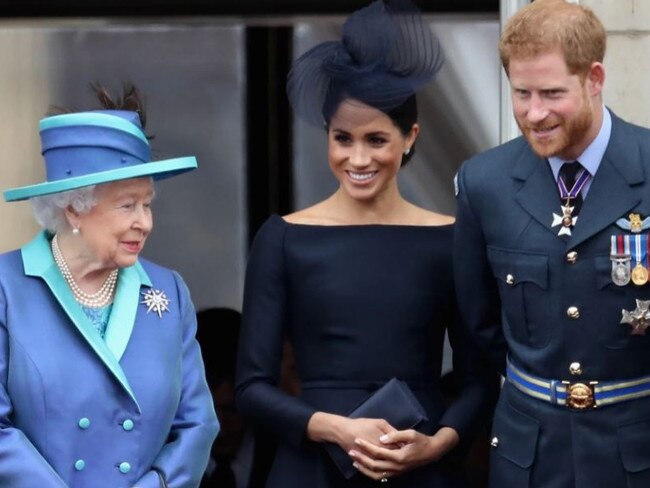 Harry and Meghan pictured with the Queen. Picture: Getty Images