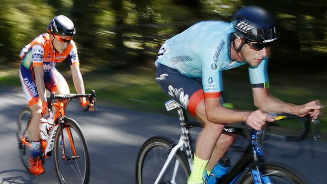 Herald Sun Tour Stage 2. Yarra Glen to Moe. Chris Harper of team State of Matter Maap in the break with Yuma Koishi during todays stage . Pic: Michael Klein