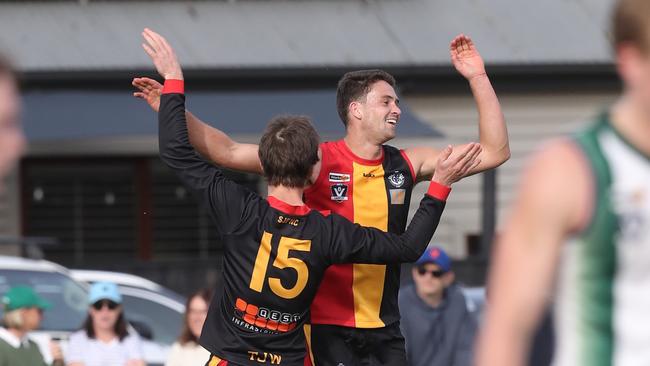 St Joseph's Joseph Chaplin celebrates a goal. St Joseph's v Bell Park GFNL Football. Picture: Alan Barber