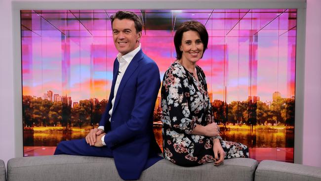 <i>ABC News Breakfast</i>’s Michael Rowland and Virginia Trioli. Picture: Stuart McEvoy.