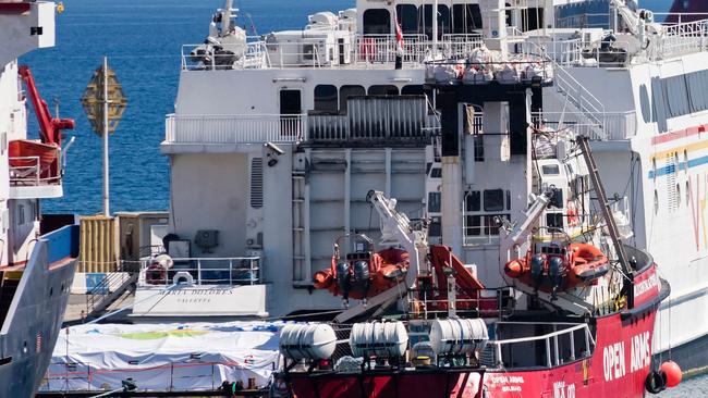 The Open Arms vessel, centre, in the Cypriot port of Larnaca. Picture: AFP