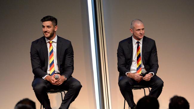 Taylor Walker and Phil Walsh at a season launch. Picture: Keryn Stevens