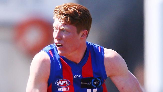 Matthew Rowell is a powerful midfielder who models his game on Joel Selwood. Picture: Michael Dodge/AFL Media/Getty Images.