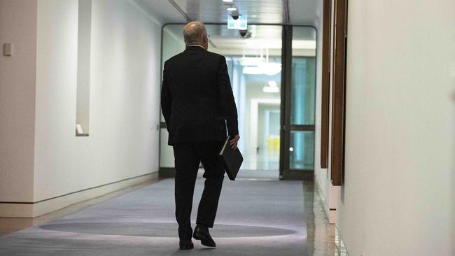 Scott Morrison after this morning’s press conference. Picture: NCA NewsWire / Gary Ramage