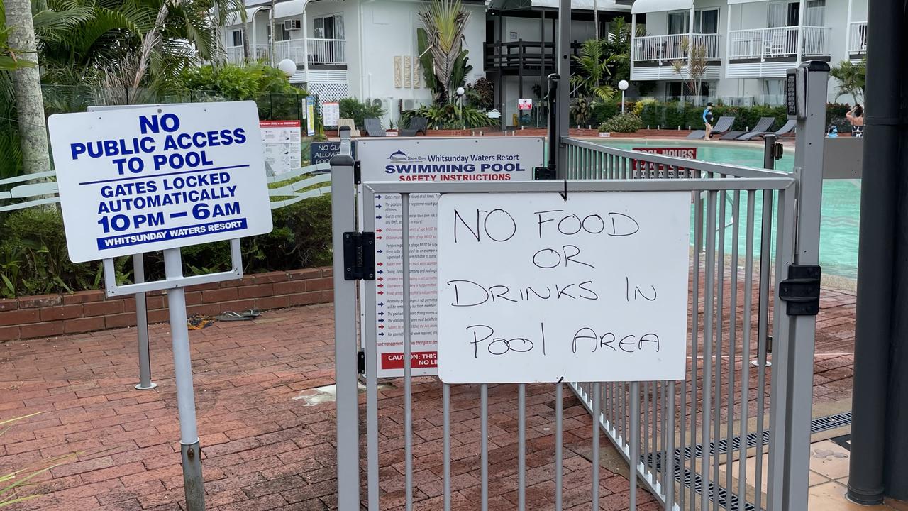 Signs across the resort highlight how seriously the resort is trying to crack down on public guests in the pool. Photo: Fergus Gregg