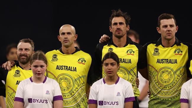 Matthew Wade, Ashton Agar, Mitchell Starc and Josh Hazlewood. Picture: Paul Kane/Getty