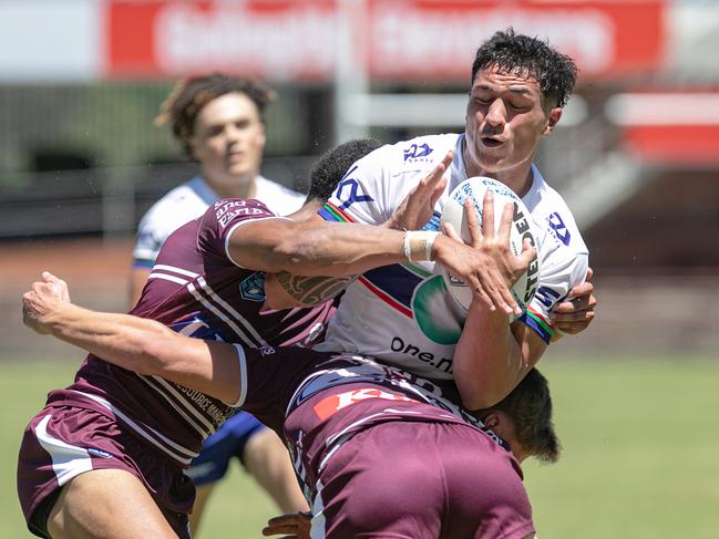 Te Paeroa Wi Neera is tackled. Picture: Julian Andrews