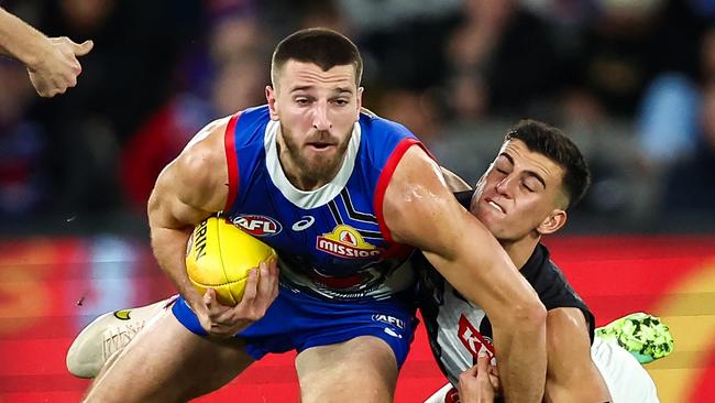 Marcus Bontempelli’s Western Bulldogs get five games in a row at Marvel Stadium. Picture: Dylan Burns/AFL Photos via Getty Images)