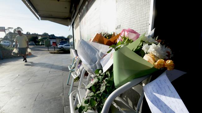 Flowers left as a memorial at the site where Liz Albornoz died. Photo Jeremy Piper