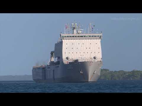 HMAS Choules Arrives in Vanuatu to Assist in Volcano Aid. Credit - Royal Australian Navy via Storyful