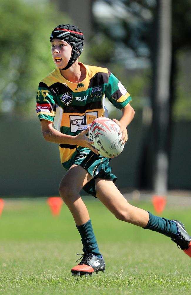 SURFERS PARADISE RUGBY, GOLD COAST , AUSTRALIA - April 10, 2021: Surfers Paradise Dolphins U14sv USQ Saints U14s - Day Two of King of the Country rugby tournament.Played at Surfers Paradise Eagles Rugby Ground at Southport. Picture: Scott Powick Newscorp