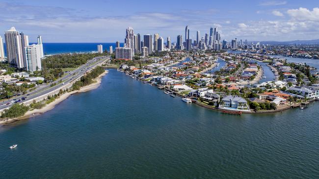 It might look peaceful, but Surfers Paradise has been named as one of the state’s most under pressure suburbs thanks to the effects of the coronavirus. Picture: Jerad Williams