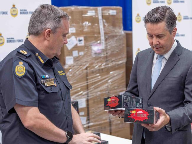 Mark Butler, right, and Australian Border Force Assistant Commissioner Chris Waters. Picture: NCA NewsWire / Ben Clark