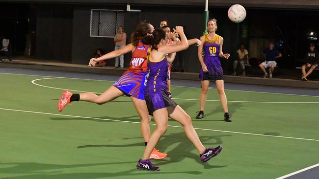 Action from the opening round match of Cairns Netball’s Senior Division 1 competition between Sharks and Phoenix Fierce. Picture: Vilimone Baleilevuka/Vili Photography