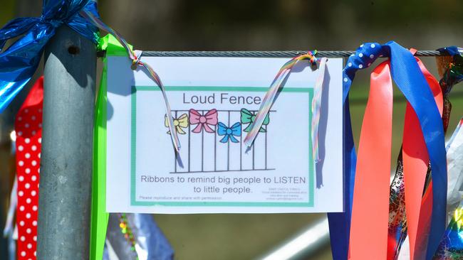 The Loud Fence at Domeney Reserve with tributes to victims of Barry Watson.