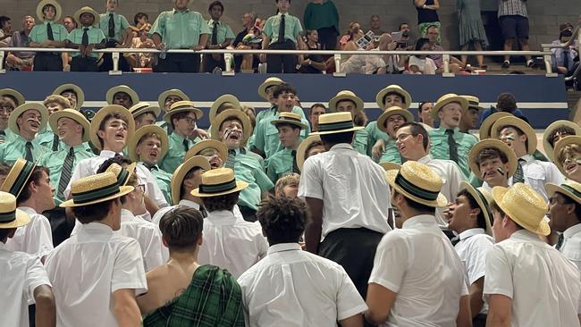 The Brisbane Boys College crowd roaring.