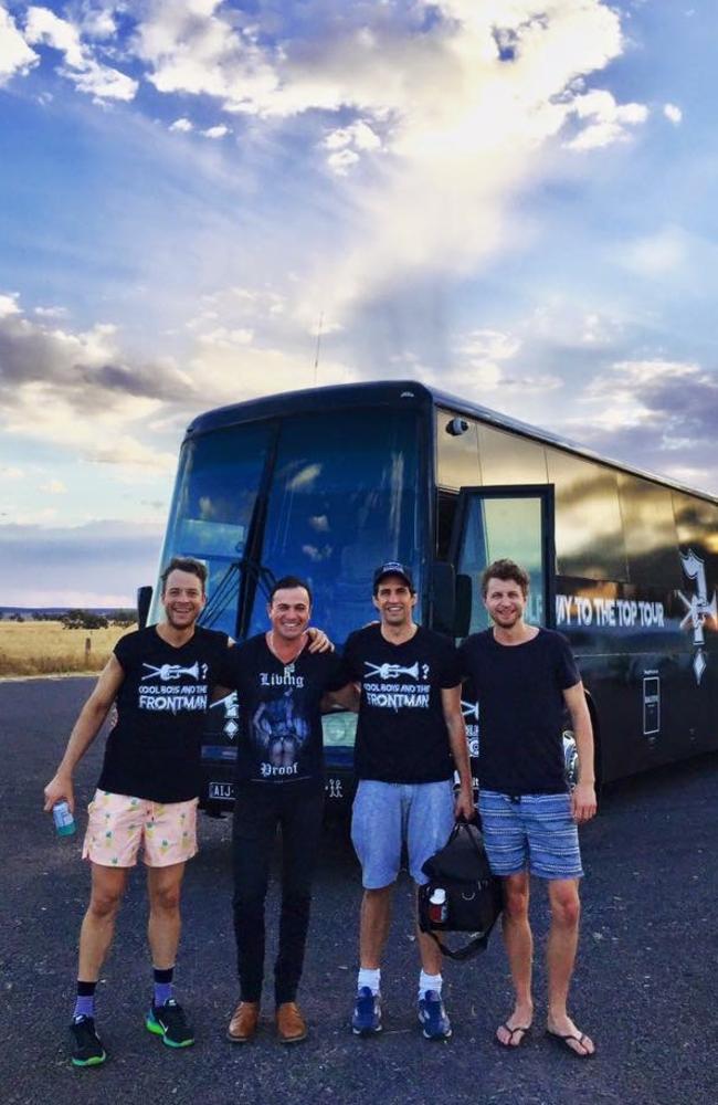 Hamish and Andy with Cacklin’ Jack on their final radio show for 2016 pull in Shannon Noll. Picture: Supplied