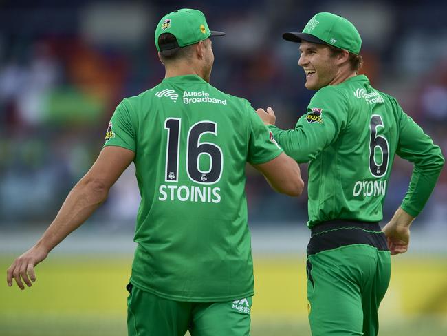 CANBERRA, AUSTRALIA - DECEMBER 12: Tom O'Connell of the Stars celebrates after taking a catch to dismiss Chris Green of the Thunder during the Big Bash League match between the Melbourne Stars and Sydney Thunder at Manuka Oval, on December 12, 2020, in Canberra, Australia. (Photo by Brett Hemmings/Getty Images)