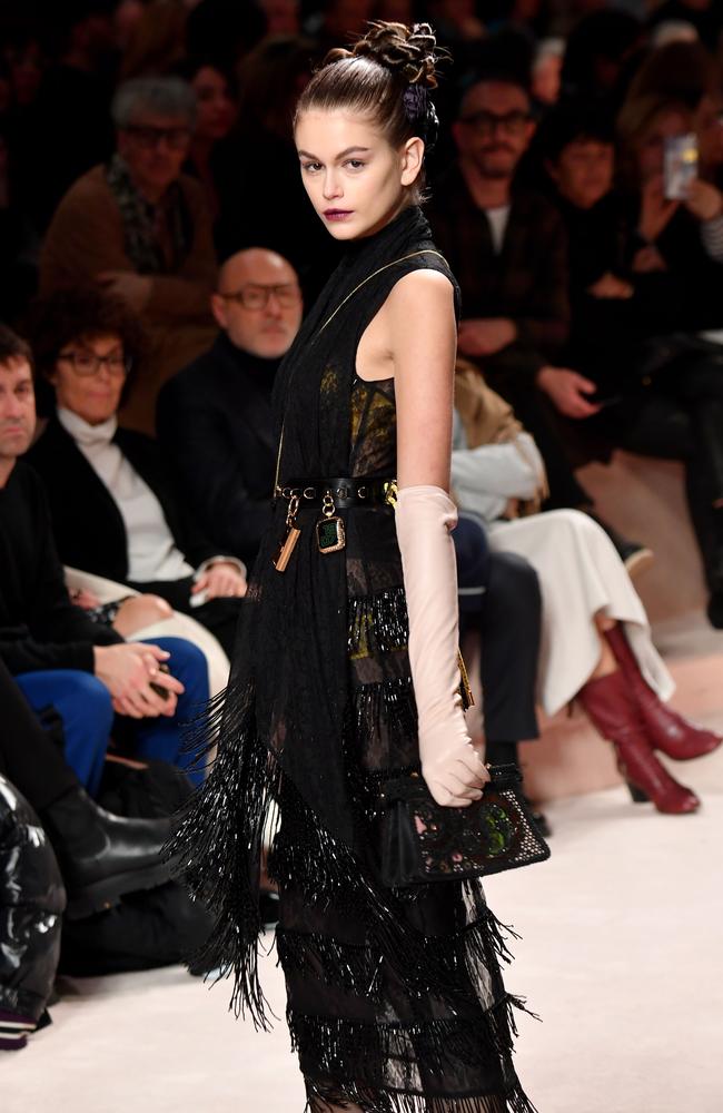 Fendi, as worn by supermodel Kaia Gerber, could face supply chain delays in the wake of coronavirus. Picture: AFP